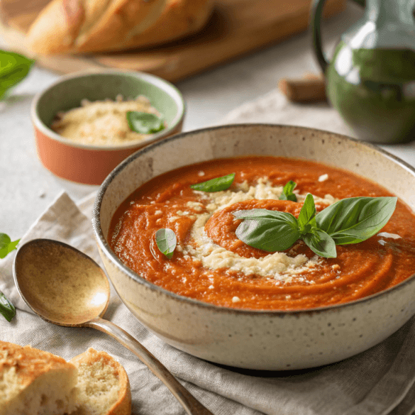 zCreamy Roasted Tomato Basil Pesto Soup