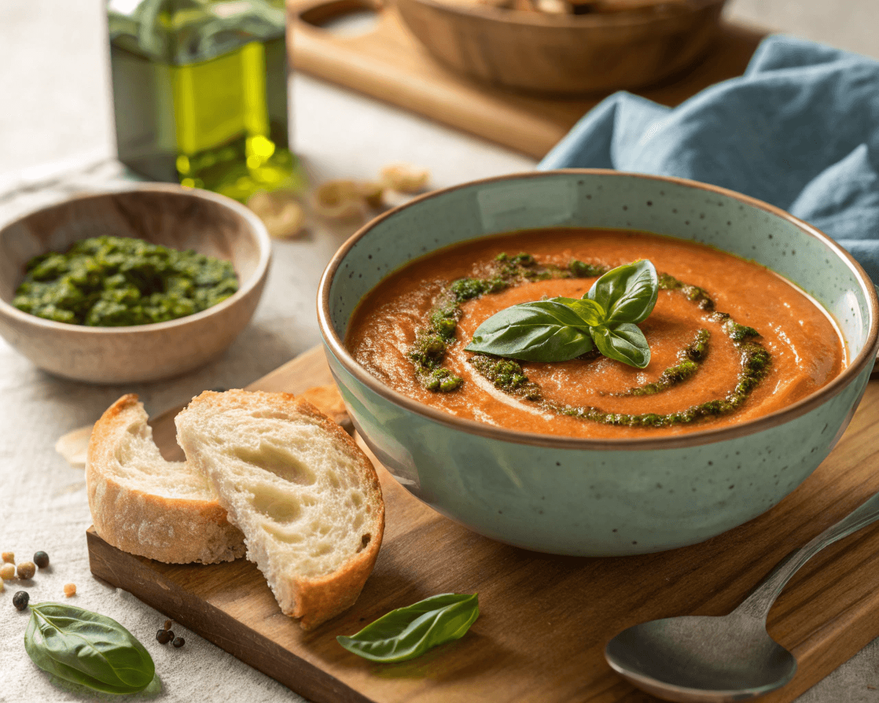 Creamy Roasted Tomato Basil Pesto Soup