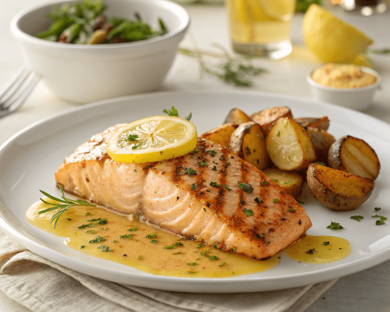 Grilled Salmon Honey Lemon Butter Sauce